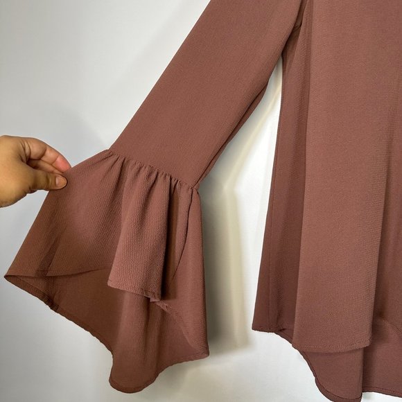 Plum Long Bell Sleeve Mockneck Peep Hole Flowy Top S - Picture 10 of 10